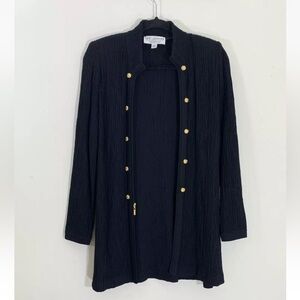 St. John Collection Black Knit Jacket Decorative Buttons Front Zip Up Size-6
